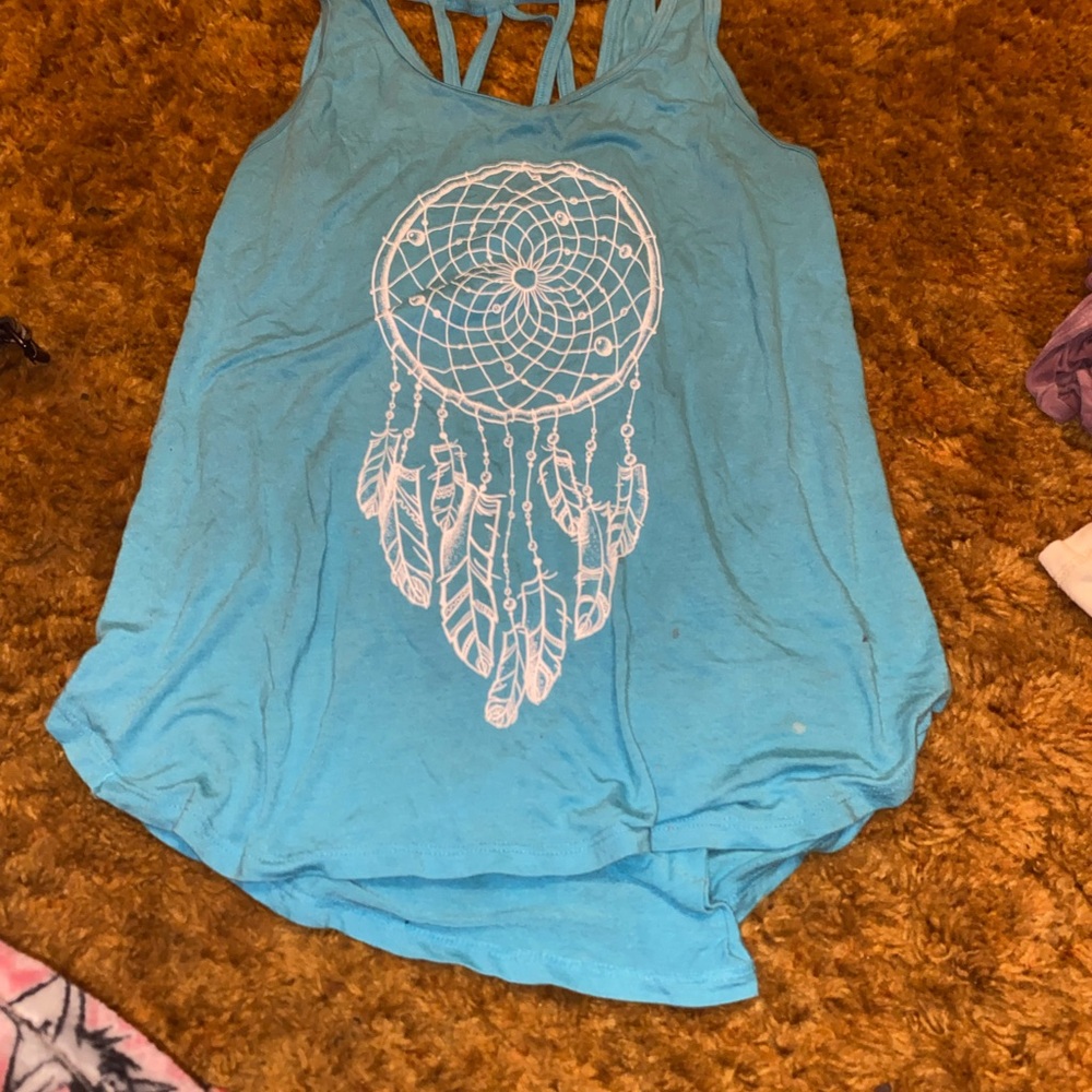 No Boundaries Blue Graphic Asymmetrical Tank Top